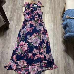 Ladies London Times Navy and Pink Floral Maxi Dress size 8